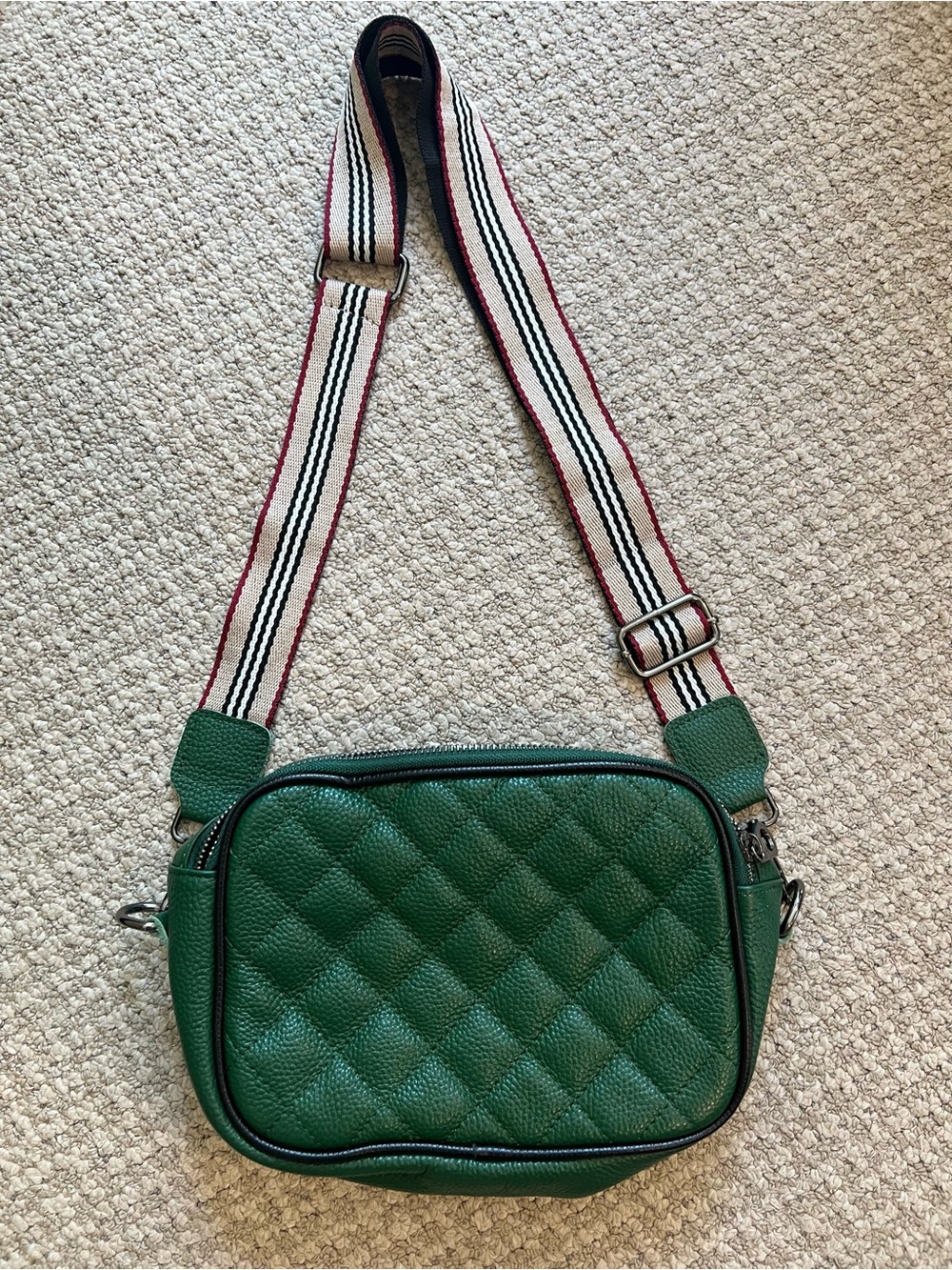 Green Quilted Crossbody Bag with Adjustable Strap